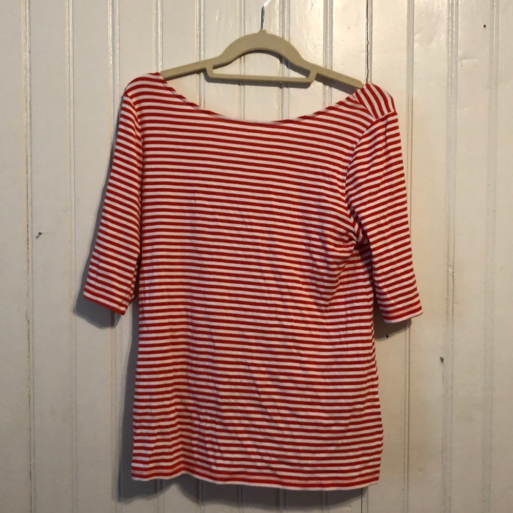 Old Navy Red and White Striped Boatneck Fitted Tee